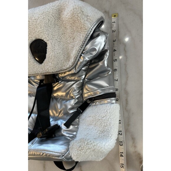 Pajar Silver Puffer Backpack Shearling Travel Bag Preowned - Picture 6 of 7